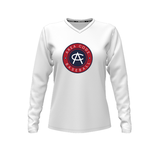 [CUS-DFW-TEES-CMF-VNK-LSL-WHT-FYXS-LOGO1] Decker Comfort T-Shirt (Female Youth XS, White, V Neck, Logo 1, Long Sleeve)