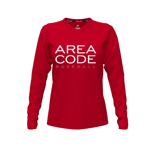 [CUS-DFW-TEES-CMF-VNK-LSL-RED-FYXS-LOGO2] Decker Comfort T-Shirt (Female Youth XS, Red, V Neck, Logo 2, Long Sleeve)