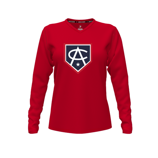 [FTLVCFRD-FYXS-LOGO3] Decker Comfort T-Shirt (Female Youth XS, Red, V Neck, Logo 3, Long Sleeve)