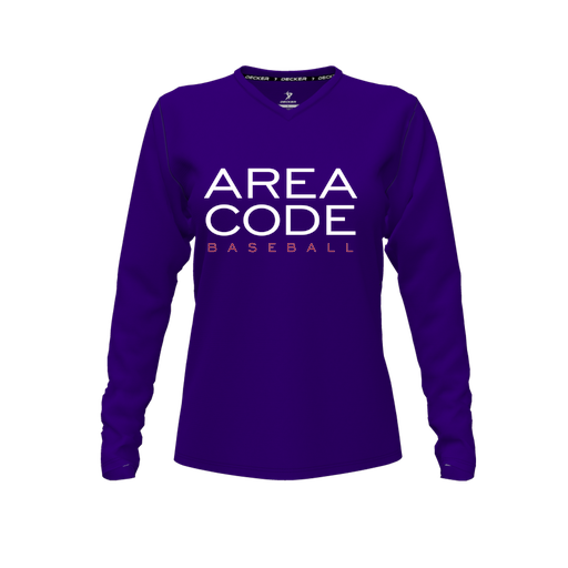 [CUS-DFW-TEES-CMF-VNK-LSL-PUR-FYXS-LOGO2] Decker Comfort T-Shirt (Female Youth XS, Purple, V Neck, Logo 2, Long Sleeve)