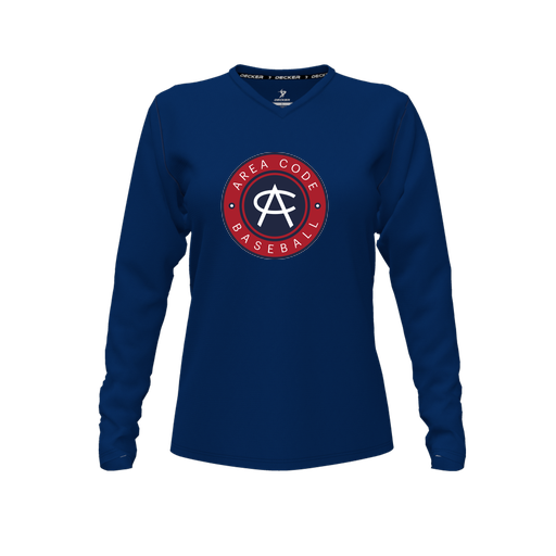 [FTLVPTNV-FYXS-LOGO1] Decker Performance T-Shirt (Female Youth XS, Navy, V Neck, Logo 1, Long Sleeve)