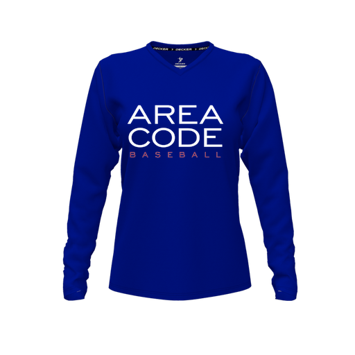 [CUS-DFW-TEES-PER-VNK-LSL-RYL-FYXS-LOGO2] Decker Performance T-Shirt (Female Youth XS, Royal, V Neck, Logo 2, Long Sleeve)