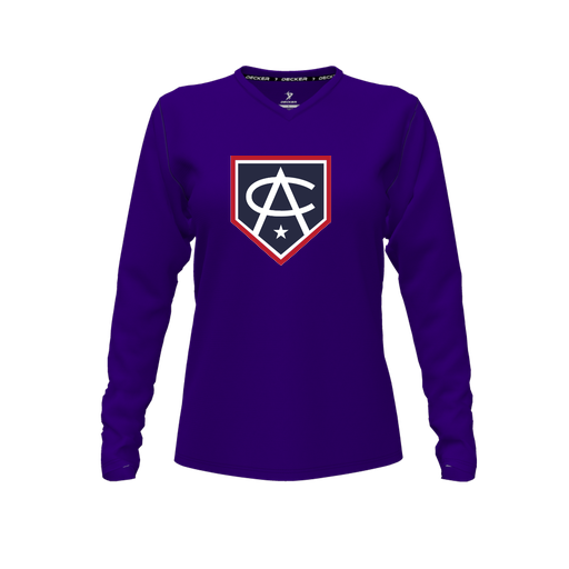 [FTLVPTPP-FYXS-LOGO3] Decker Performance T-Shirt (Female Youth XS, Purple, V Neck, Logo 3, Long Sleeve)